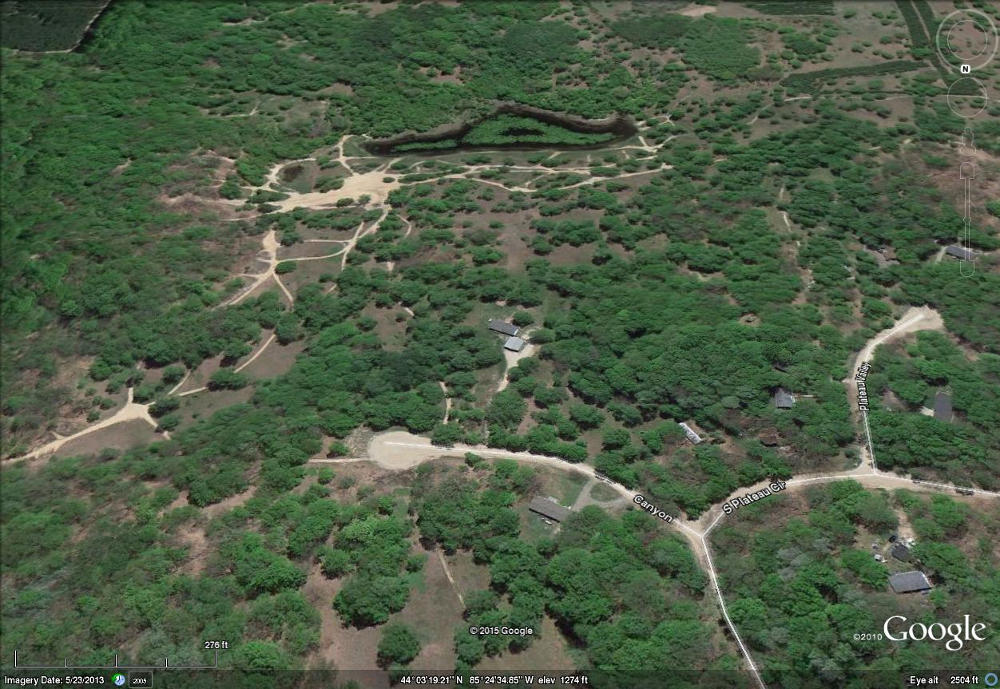 Aerial view of the trails behind Rose Lake Forest